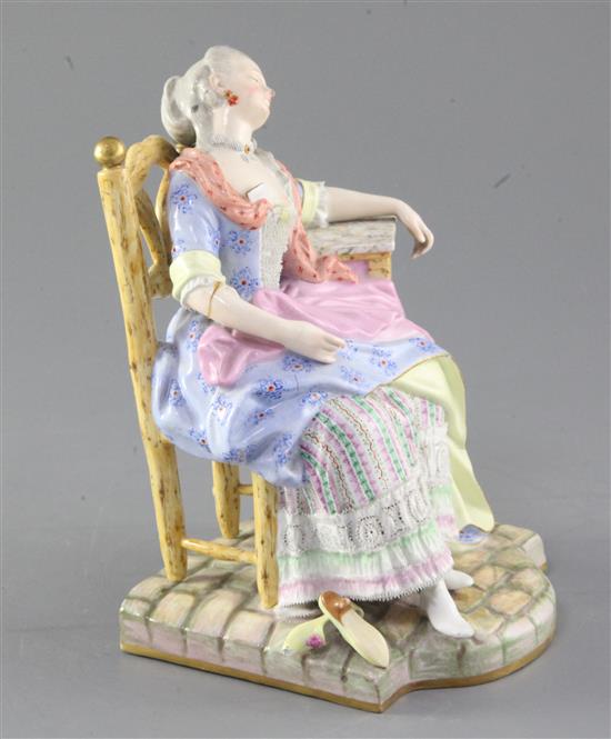 A Meissen seated figure of Sleeping Louise, 19th century, height 18.5cm, right arm repaired